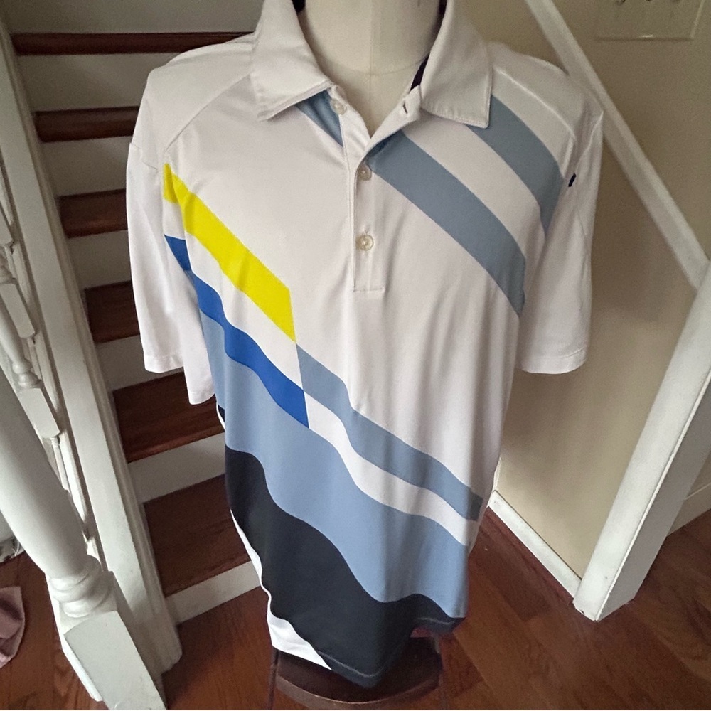 Nike Dri-FIT Tour Performance Golf Polo Shirt XL White Blue Yellow Athleisure